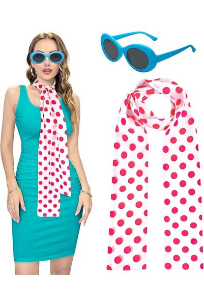 KASTWAVE وشاح وردي منقط مع نظارات شمسية مستقطبة بإطار أزرق، إكسسوارات زي لوسي...