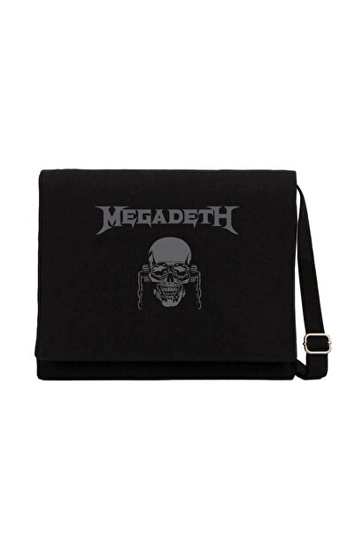 CrowsGate Geantă Messenger din pânză neagră cu craniu Megadeth Vic Rattlehead