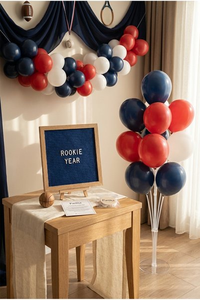 Partixa New Year's 1-Year-Old Birthday Decoration Deluxe Set Dark Blue Felt L...