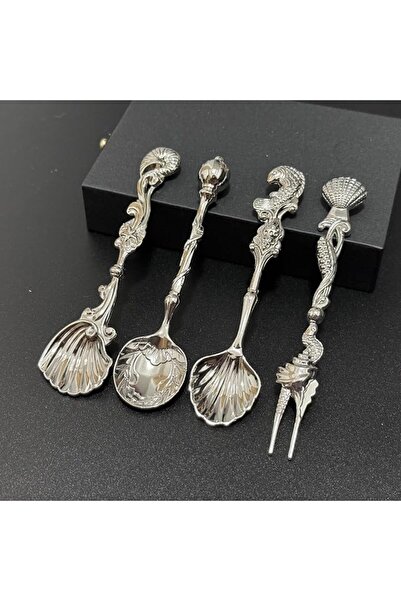 GENERAL [Ocean Love] 4pcs Vintage Ocean Style Dessert Spoon & Fork Set – Cake...