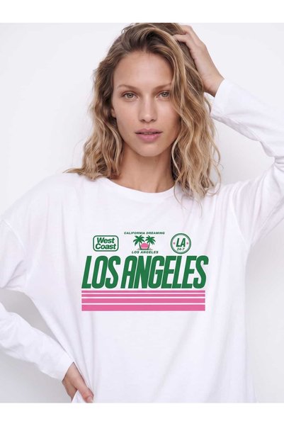 Coredra Tricou cu mânecă lungă cu imprimeu Los Angeles City - C535