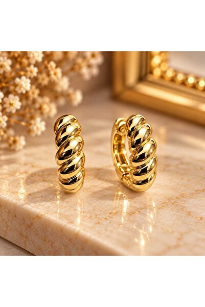 Sarmal Model Halka Küpe Paslanmaz Çelik Gold