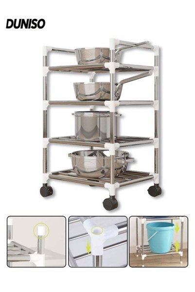 Generic Brand DUNISO 4-Tier Stainless Steel Storage Rack with Wheels, Large C...