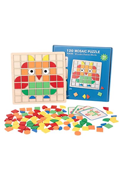 Generic Brand Wooden mosaic puzzle game, 120 pieces, with 20 pattern cards