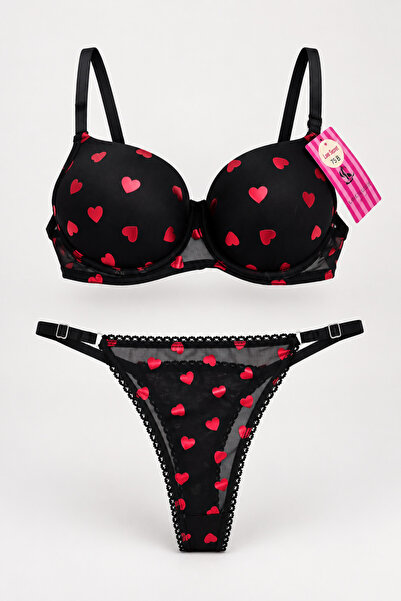 love secret Kadın Dolgulu Kalp Fiyonk Sütyen Külot İç Çamaşır Takımı