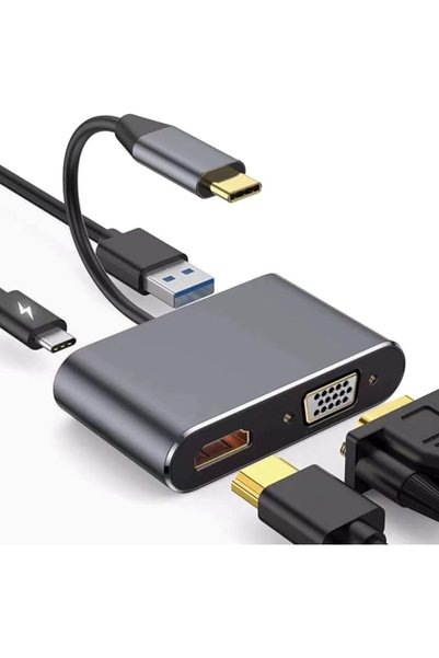 ANYUAN محول USB C متعدد المنافذ 4 في 1 مع منفذ HDMI بدقة 4K ومنفذ VGA بدقة 10...