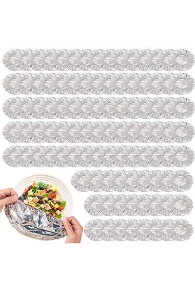 TIKHOME 100 Pack Disposable Elastic Aluminum Foil Food Covers, Universal Fit ...