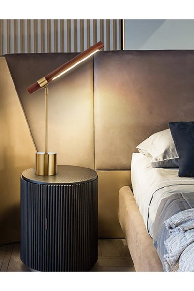 Moninsta Modern Vintage LED Desk Lamp, Rotatable Adjustable Wooden & Brass Lamp