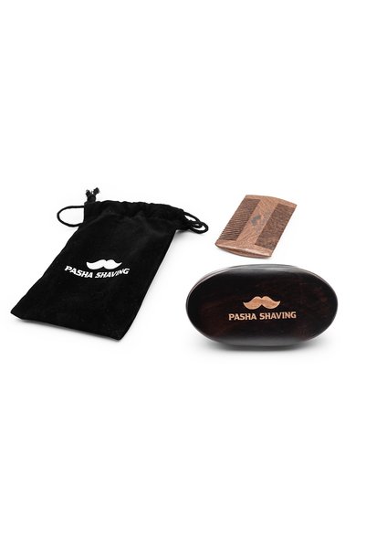 Pasha Shaving Natural Black Horsehair Beard Brush and Sandalwood Comb Set – for Short and Soft Beards