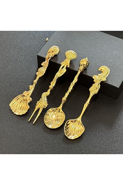 GENERAL [Ocean Love] 4pcs Vintage Ocean Style Dessert Spoon & Fork Set – Cake...