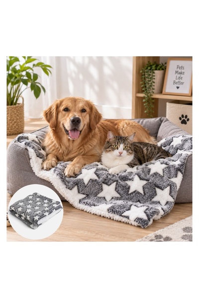 OEM Pătură de Crăciun Gri cu Stele pentru Câini și Pisici, 100x70 cm – Moale ...
