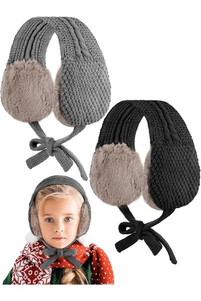 TERRIFI Kids Ear Muffs Winter Ear Warmers for Boys and Girls, 2-Piece Knitted...