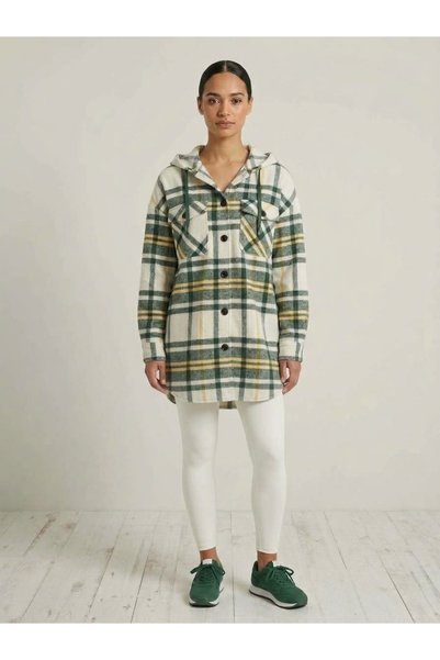 Polologin Butik Cămașă/Tunică lungă cu glugă, cu model în carouri verde-galben