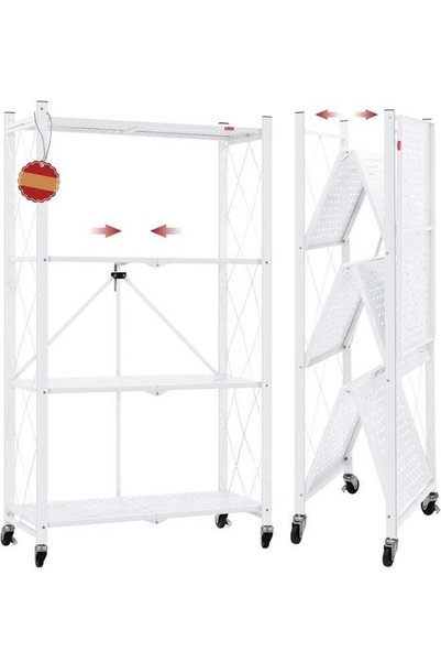 Generic Brand 4 Tier Foldable Storage Shelves with Wheels, Large Capacity She...
