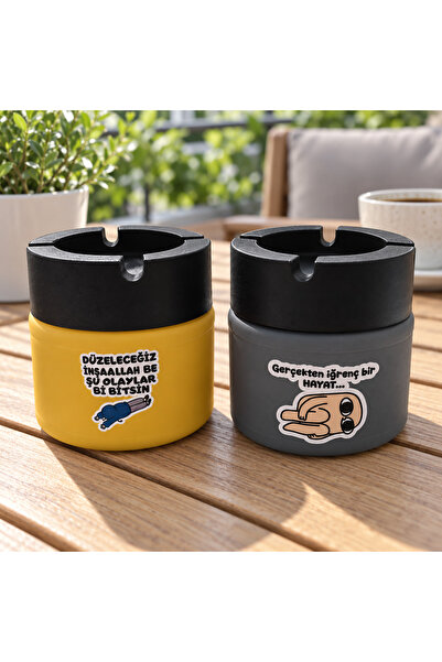 Ta-Fu Global 2-Piece Printed Glass Ashtray 9 cm Height × 8 cm Width