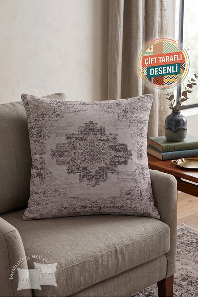 Nordica Eskitme Madalyon Desenli Vizon Yastık Kılıfı - Halı Motifli Vintage K...