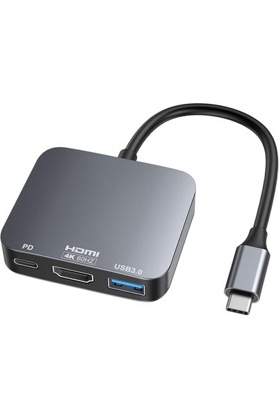 TERRIFI محول USB C إلى HDMI 3 في 1، محول متعدد المنافذ من الألومنيوم بدقة 4K@60Hz مع منفذ USB 3.0 وشحن PD بقوة 100 واط لأجهزة ماك بوك
