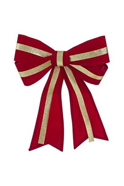 OEM Red Velvet Christmas Decorative Bow with Champagne Glitter 38x56cm