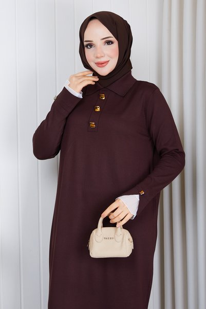 Pamuk Butik فستان نسائي من التريكو المزين بالدانتيل والأحجار الكريمة