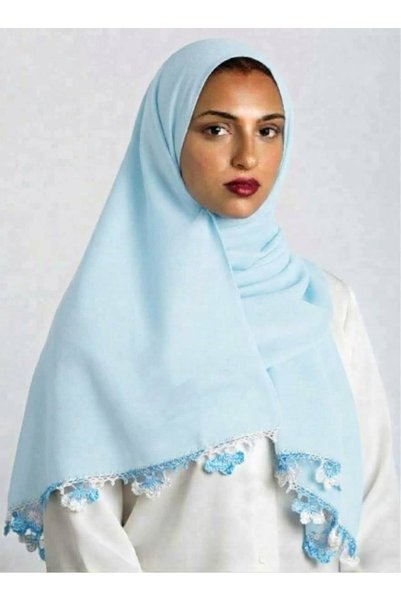 Veil Designer طرحة سماوي بوال بقماش ياباني شغل يدوي تطريز كروشيه المقاس : 60 * 190