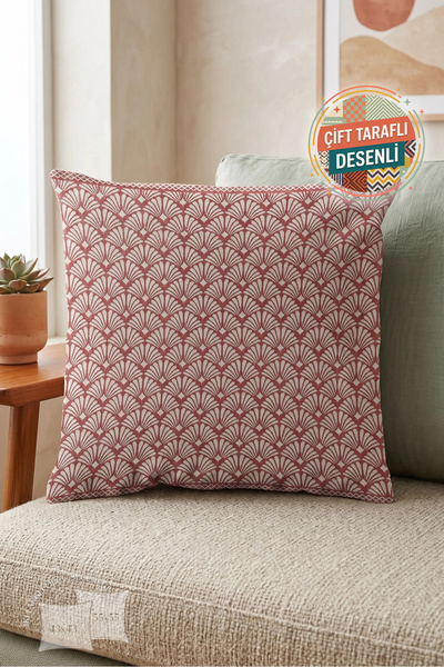 Nordica Yelpaze Desenli Kiremit Yastık Kılıfı - Geometrik Motifli Art Deco Kr...