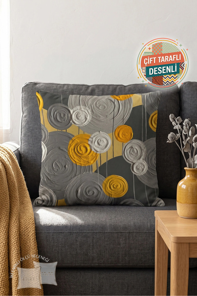 Nordica Soyut Çiçek Desenli Gri Yastık Kılıfı - Spiral Motifli Modern Hardal ...