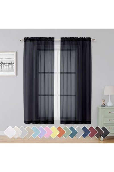 GENERAL Simplebrand Taupe Sheer Curtains 63 Inch Length 2 Panels, Rod Pocket ...