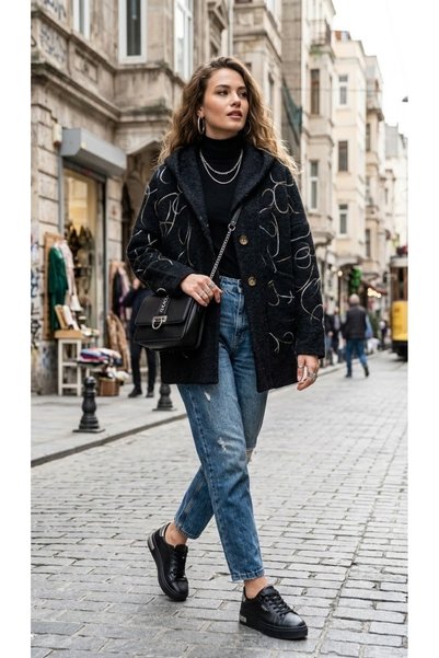 Fibula Otantik Oversize Pamuk Keçe İthal Kapüşonlu Soft Kaban 36-38-40-42-44-...