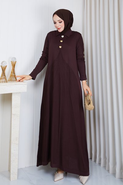 Pamuk Butik Women's Skirt with Ruffles and Net Pattern, Mercerized Knitwear Dress