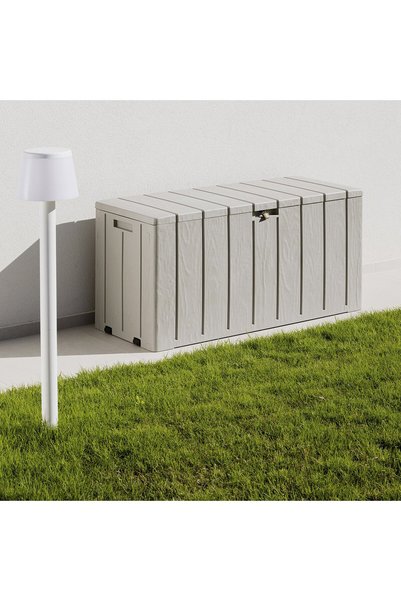 ENLIS 270 Litre Plastik Bahçe Balkon Sandığı Açık Gri Kilitlenebilir UV Dayan...