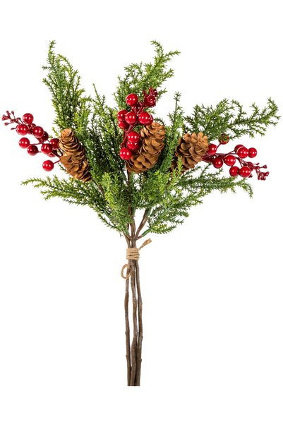 Herdekora New Year's Branch Kokina Bunch with Cones Green-Red 44 Cm.