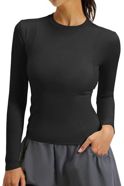 GENERAL SEAUR Long Sleeve Workout Tops for Women Slim Fit Round Neck Breathab...