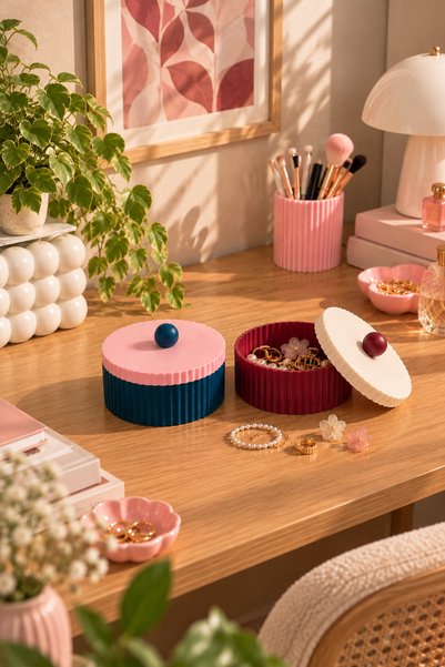 ZOVİYA Pembe İkili Takı Kutusu Set - 3D Tasarım