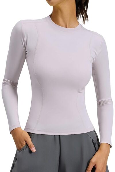 GENERAL SEAUR Long Sleeve Workout Tops for Women Slim Fit Round Neck Breathab...