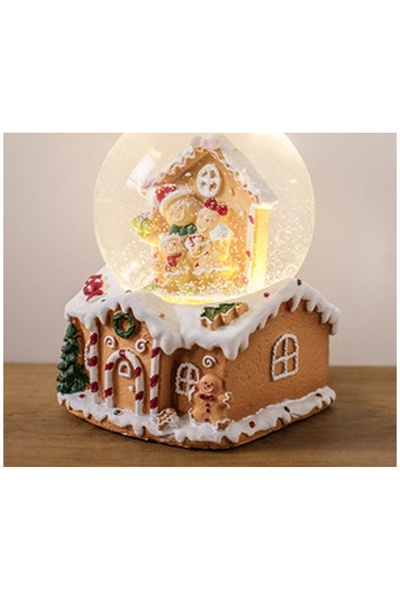 OEM Christmas Musical Snow Globe Gingerbread House with LED 10x10x14cm