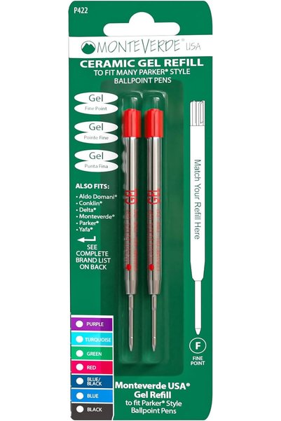 Monteverde خرطوشة حبر جل بدون غطاء تناسب أقلام باركر، رأس رفيع، أزرق أسود، قط...