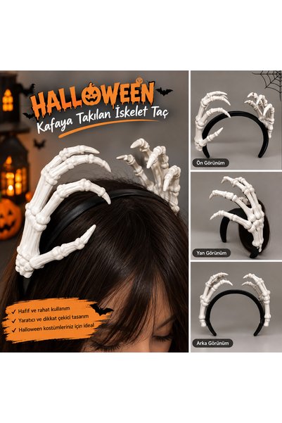 Mynivora Halloween İskelet El Taç Saç Tokası Cadılar Bayramı Korku Kostümü Pa...