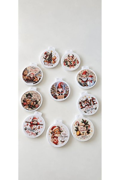 hazztasarım New Year's Themed 3-Piece Printed Bag Size Mini Decorative Mirror (3 Random Different Candles Will Be Sent)