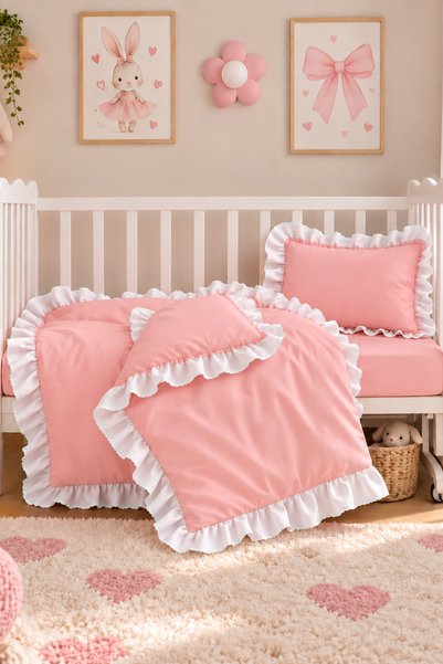 Loyal Home 100% Cotton Ruffled Baby Duvet Cover Set Pink