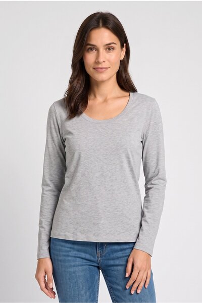 CAMAİEU Women Scoop Neck Long Sleeve Heather T-Shirt, Grey