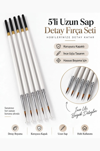 Vox Art Detay Fırça Seti 5'li Set, 27cm Uzun Sap