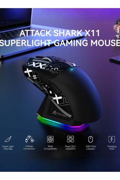 Generic Brand فأرة ألعاب لاسلكية ATTACK SHARK X11 بدقة 22000 نقطة في البوصة، ...