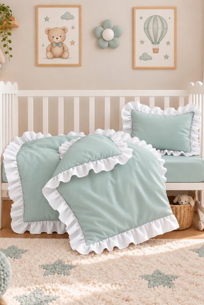 Loyal Home 100% Cotton Ruffled Baby Duvet Cover Set Green