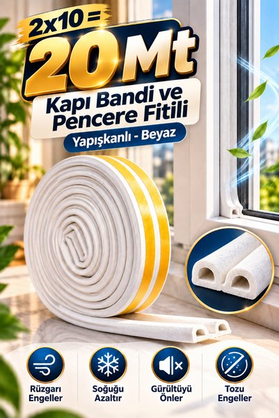 Tasarım Evi 2x10=20 Mt Door Tape and Window Seal Tape Adhesive White
