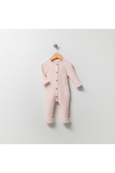 STRAWBABY Front Buttoned Ribbed Knit Knitwear Baby Girl Jumpsuit