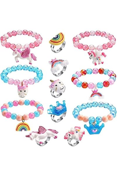 Arabest Unicorn 12 Pcs Bracelet Ring Set for Girls, Stocking Fillers for Girl...