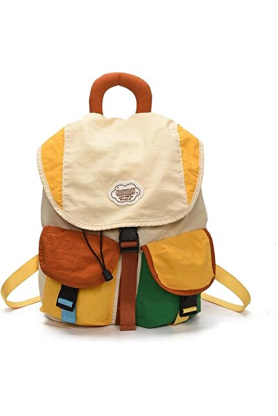 Generic Kid's Fashion Colour Block Canvas Backpack,Multi-Pocket Design Cute C...