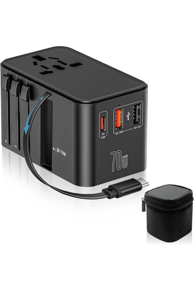 NECOMIC Necomi Universal Travel Adapter, شاحن دولي GaN 70W International char...