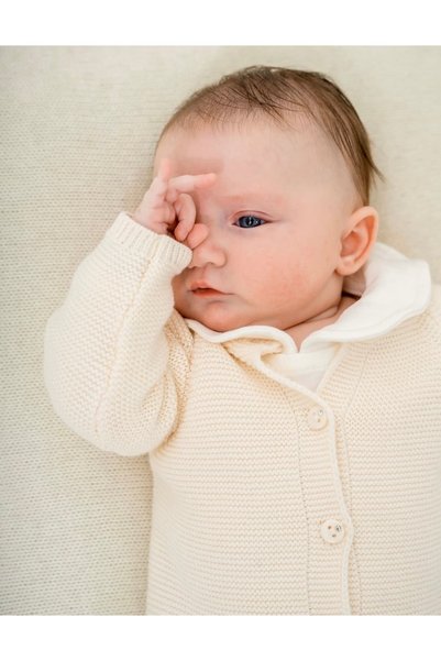 STRAWBABY Ruffled Knitwear Cardigan with Bow on the Back, Baby Collar Bodysuit and Leggings 3-Piece Baby Girl Set