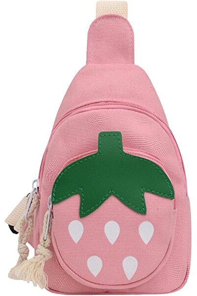 Tazweeq Pink Strawberry Sling Backpack, Canvas Shoulder Backpack, Casual Dayp...